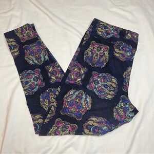 3/$15 LULA ROE Black Multicolor Boho Bear Leggings, TC